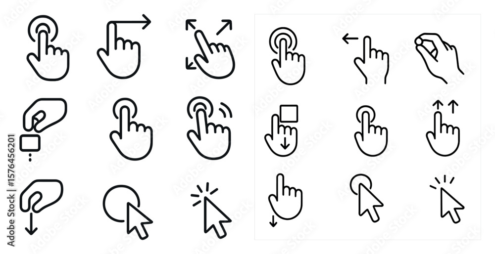 Poster set of icons for a computer mouse, including a click, a left and right click, and a scroll
