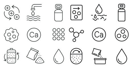 Series of symbols and icons that represent various things related to health and wellness. The symbols include a water droplet, a bottle, a cup, a spoon, a bowl, a cupcake, a carrot, a banana, a cup