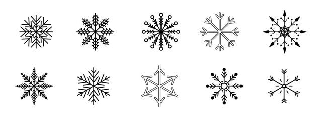 Isolated snowflake collection vector set with detailed crystal shapes, winter season icons, transparent background illustration