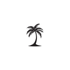Black Silhouette Of A Palm Tree With A Thick Trunk On White Background