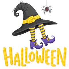 Halloween Witch Hat and Legs Vector Poster