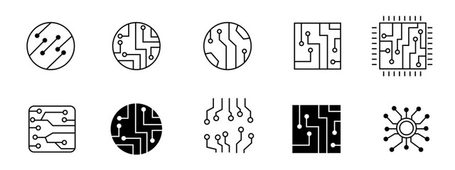 Circuit board icon set vector illustration for technology, electronics, website design, app UI templates, modern digital interface