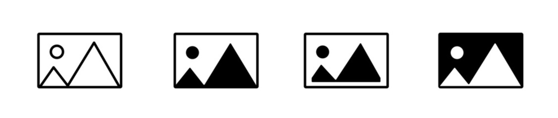 Gallery icon set with image, picture, and photo symbols for media, photography, and UI vector design