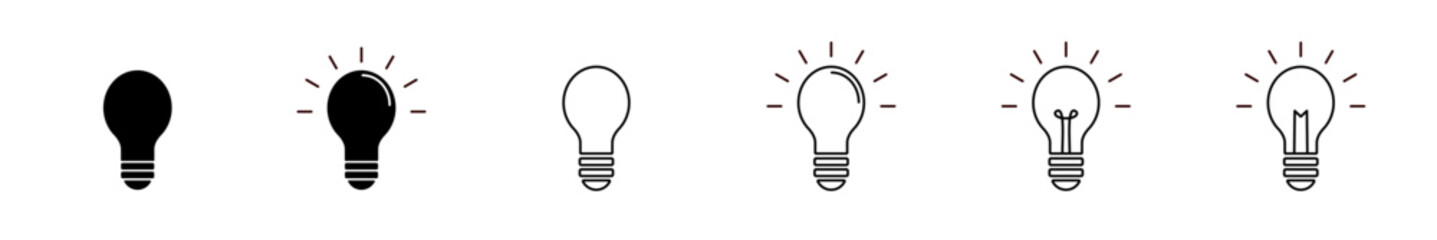 Lamp line icon set with idea bulb symbols, flat style vector collection for creative and innovation concepts