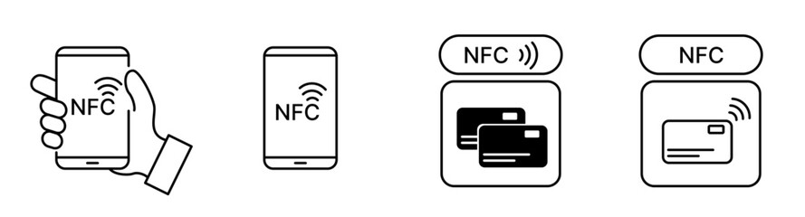 NFC payment icon vector with smartphone and wireless tap symbol, mobile transaction technology.