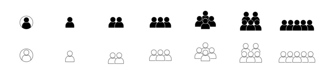 People group icon set with team, user profile, group and person symbols for social networks, business and user collections