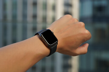 Smartwatch on Wrist Close Up Wearable Technology and Modern Lifestyle