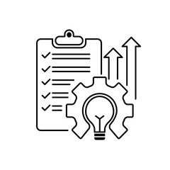 Operation automation business process icon with vector line stroke, efficient software growth, KPI project increase, report outline, thin linear logo design