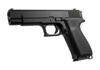 Black handgun with ammunition, isolated on white