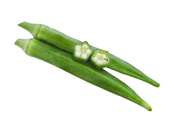Okra isolated on the white backgroud.; Green okra for .health concept ,Corophil food on transparent.