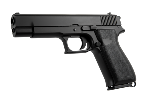 Black handgun with ammunition, isolated on white