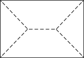 Simple, symmetrical geometric design featuring dashed lines that create a V-shape in the center of a rectangle.