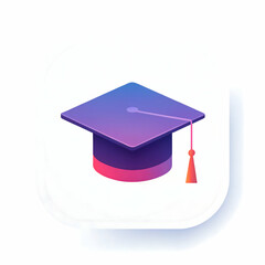 Solid glyph style graduation cap icon with light gradient centered on white background in clean design