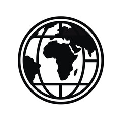 Black globe icon depicting Africa in minimalist design  
