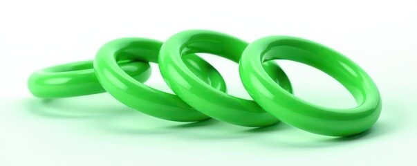 Fototapeta premium Several vibrant green rings, perfectly isolated against a pure white background , ecology, color, geometry