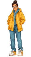 Naklejka premium Young woman standing in sporty outfit with glasses and hoodie 