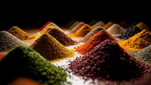 Colorful Spices Arranged in Small Piles