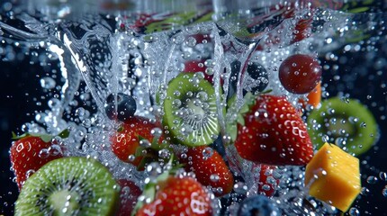 fresh fruit falling in water - Powered by Adobe