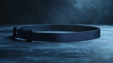 Elegant Black Leather Belt on Textured Surface with Dark Background