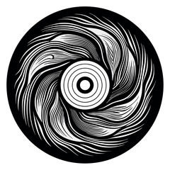 Vinyl Record with Energetic Swirling Grooves – Dynamic Vector Illustration for Music Graphics, Retro Design, Audio Branding, DJ Icons, and Vintage-Themed Projects