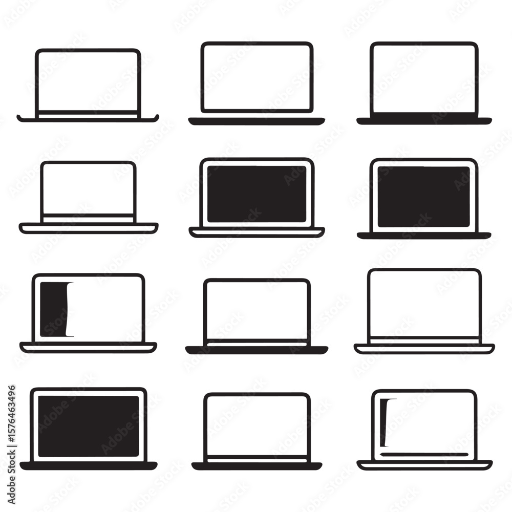 Aufkleber collection of twelve modern laptop computer icons in various styles and orientations on a white back