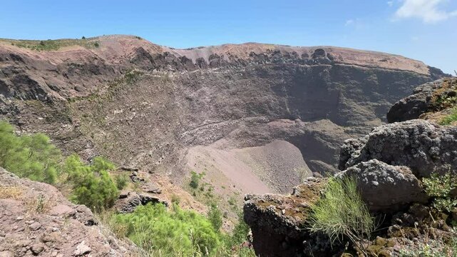 Mount Vesuvius crater at the top, volcano hike, Italy