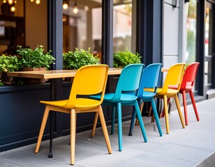 Fototapeta premium Colorful chairs at an outdoor cafe