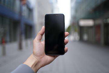 Smartphone Blank Screen Hand Holding Mobile Technology City Background