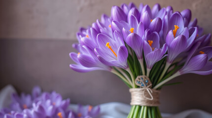Wedding bouquet of purple crocuses