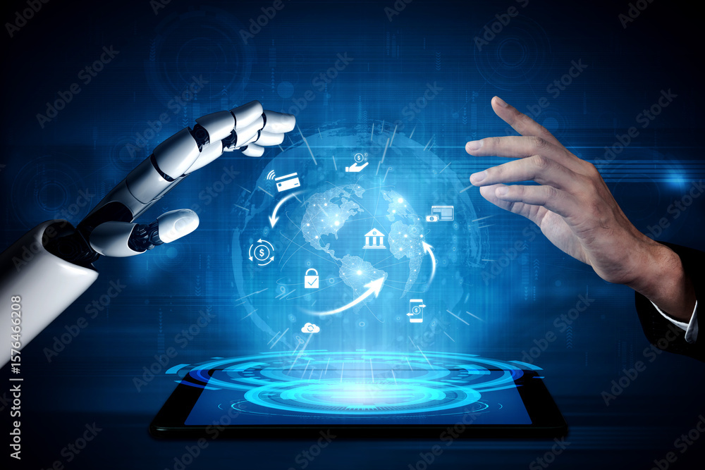 Poster ai managing digital payment network, verifying transactions, enhancing security, and processing glob