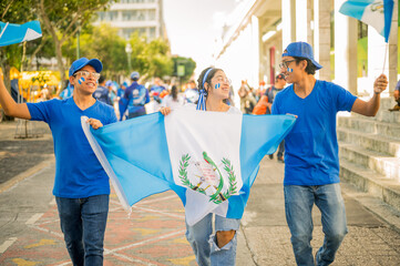 Group of Latino friends celebrating Guatemala's independence celebrations.