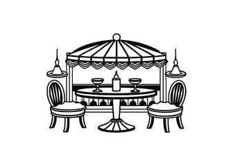 Silhouette of restaurant table isolated on a white background