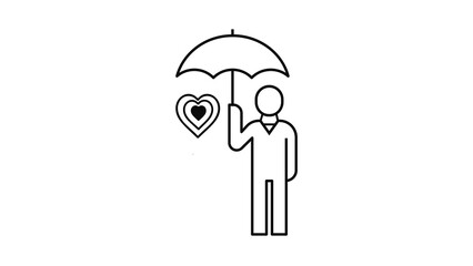 Person Holding Umbrella Protecting Heart Icon – Empathy and Care Concept