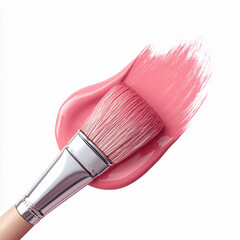 stroke of paint with pink brush on white background