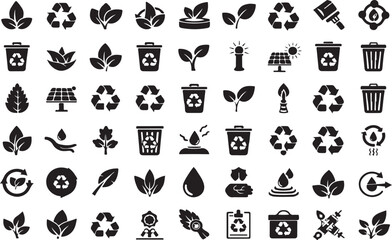 Fototapeta premium Essential Eco Icons: Symbols for Sustainability, Green Living & Earth Awareness