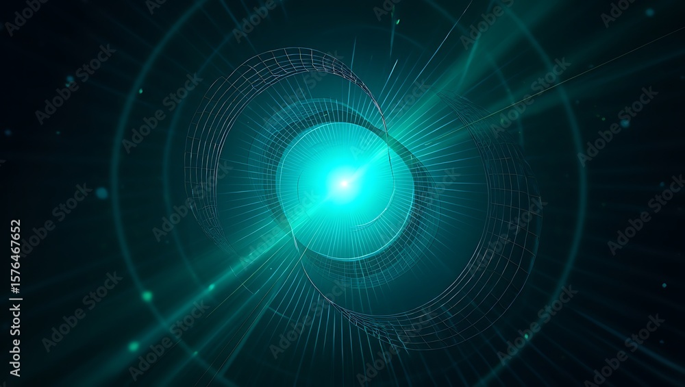 Aufkleber abstract teal vortex with wireframe grids in a sci-fi style, mesmerizing teal vortex with geometric 