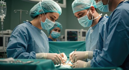 Medical team performing surgery in a hospital operating room  