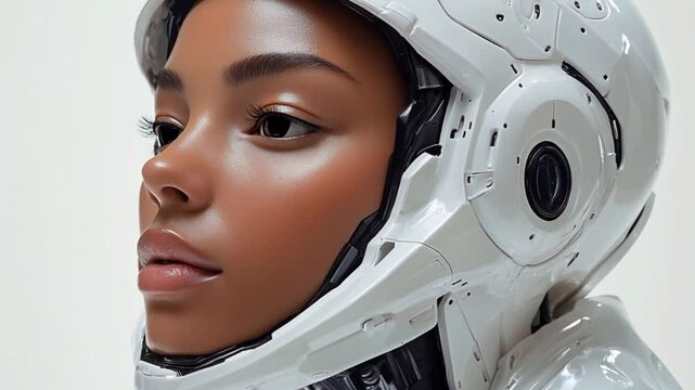 Realistic of a robot with a human appearance on a white background