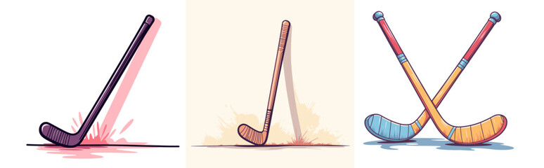 Hockey stick against wall with bright clean pastel colors and smooth outline  