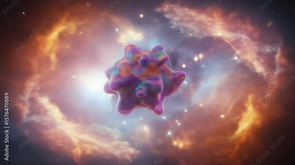 Poster cosmic nebula with abstract form - a vibrant, multicolored abstract shape floats in the foreground a