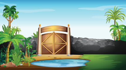 tropical beach with palm trees and nature background design