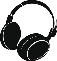 A simple black and white illustration of over ear headphones with a white outline on a white background