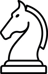 Black and White Outline Icon of Chess Knight Piece with Stylized Mane and Pedestal Base