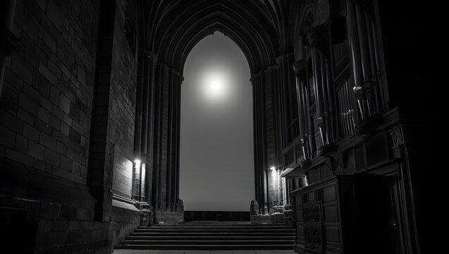 Explore gothic architecture black and white photography of cathedral interior design view