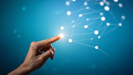 Interconnected Network Concept: Finger Touching a Glowing Node, Modern Tech Interface with Finger Connection