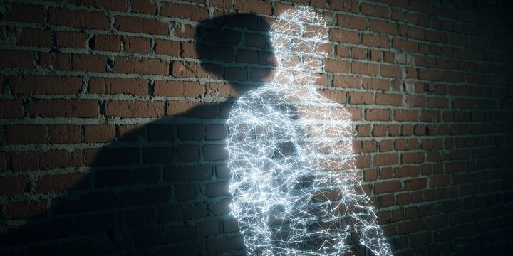 Digital Human Silhouette with Glowing Lines – Abstract Concept of Virtual Identity