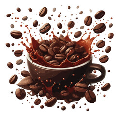 Falling coffee beans isolated on white background