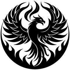 Graceful phoenix black and white tattoo