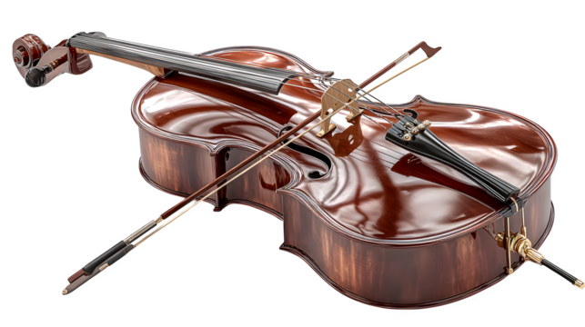 Violin with Bow, 3d rendered, isolated on transparent background - Powered by Adobe