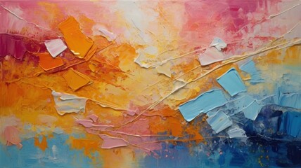 Fototapeta premium Abstract painting featuring a blend of warm and cool colors with textured brushstrokes and dynamic composition